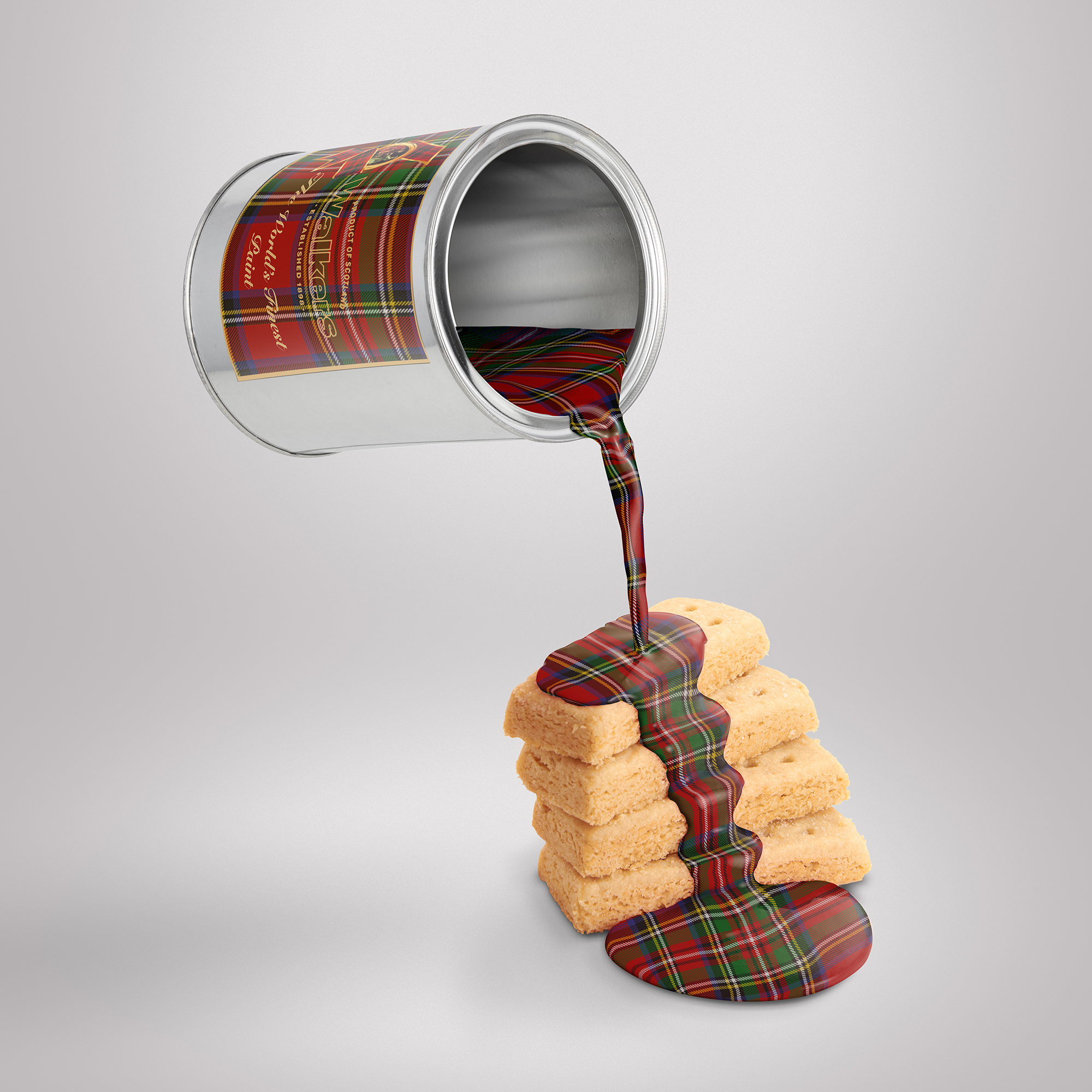 Food product photography of tartan paint on shortbread by UK midlands creative advertising photographer Ian Knaggs
